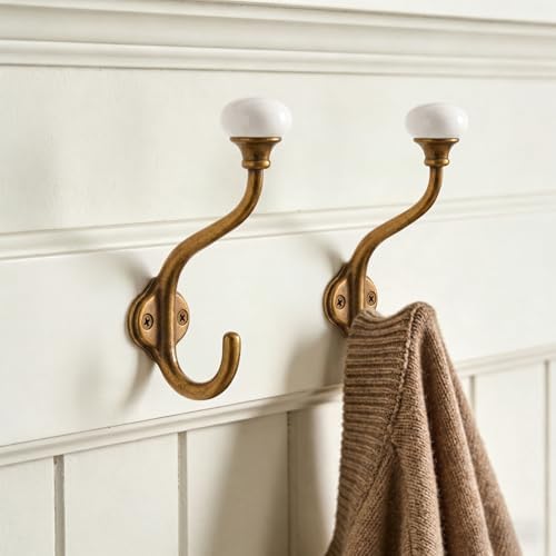 TUNNY Coat Hooks - 5 Pack Antique Brass Towel Hooks Robe Hooks Decorative Wall Hooks for Bathroom Bedroom Kitchen Towel Robe Clothes Cabinet Closet Bathroom Hardware - Image 6