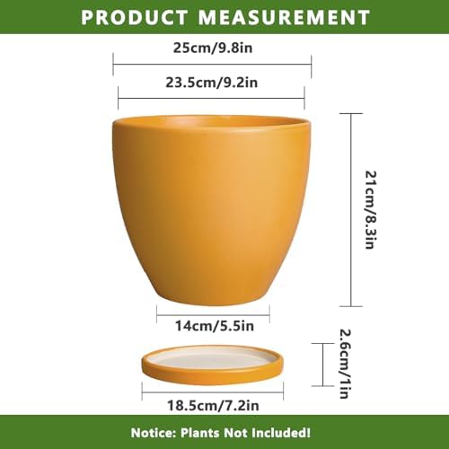 10 Inch Plant Pot - Ceramic Planter with Drainage Hole and Saucer, Modern Flower Pot, Round Planters for Indoor Plants, Home Patio Bathroom Porch Garden Living Room Decor, Orange - Image 3