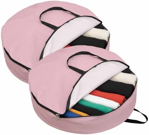 36 Inch Round Storage Bag 2 Pack,Classical Pink Leather Texture Waterproof Wreath Storage Container with Handles&Zipper Vintage Cowhide Pattern Closet Organizer Bags Garland Box - Image 2