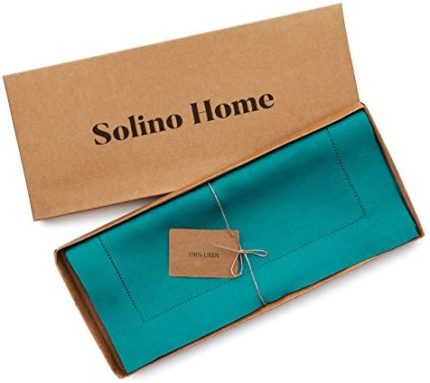 Solino Home 100% Pure Linen Table Runner Teal Hemstitch, 14 x 156 in - Image 5