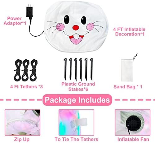 TURNMEON 4FT Easter Inflatable Bunny with Rotating Colorful LED Lights - Waterproof Outdoor Decorations Blow Up Yard Decor for Garden, Lawn, Includes Ground Stakes & Sandbags - Image 3