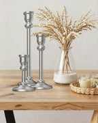 Candlestick Holders Taper Candle Holders Set of 3, Golden Candlestick Holders Decorative Candle Stand, Tapered Candle Holders Set for Wedding, Dining Table, Home Decoration (Antique Silver) - Image 6