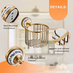 Vintage Wall-Mounted Toilet Paper Holder with Wire Basket Design, Antique Brass, Wall-Mounted Bath Hand Towel Holder with Ceramic Inlay, Vintage Style. - Image 4
