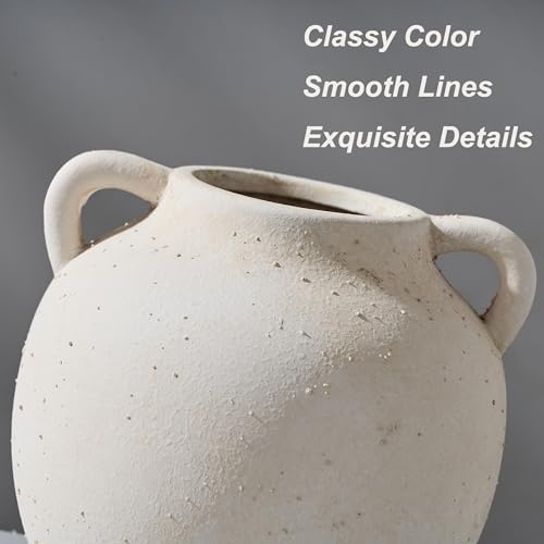 PORCER Ceramic Vase, 5.8 Inch Terracotta Vase with Handles, Boho Decor Decorative Vase, Rustic Vase for Home Decor, Farmhouse, Living Room, Table - Beige - Image 5