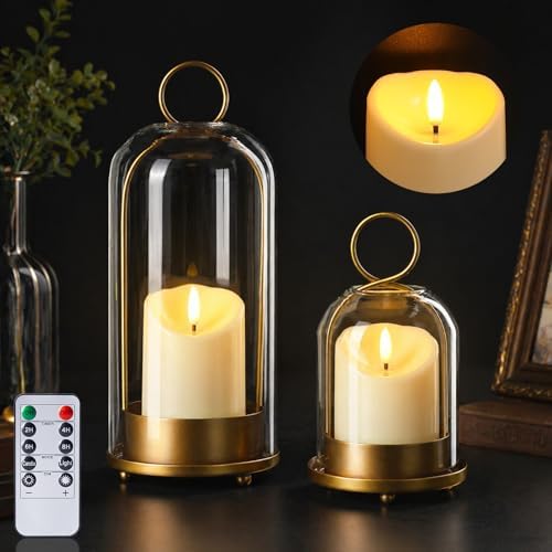 Brass Hurricane Handmade Sturdy Glass Dome Candle Holders with Glass Cover by Busplhe