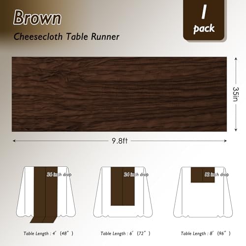 8 Pack Brown Cheesecloth Table Runner 120 Inch Boho Wedding Decor - Image 2