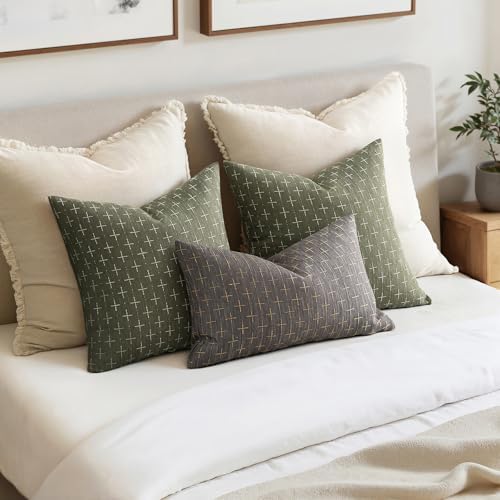 MIULEE Pack of 2 Decorative Burlap Linen Euro Sham Spring Throw Pillow Covers Modern Farmhouse Vintage Pillowcase Rustic Woven Textured Cushion Cover for Sofa Couch Bed 26x26 Inch Olive Green - Image 6
