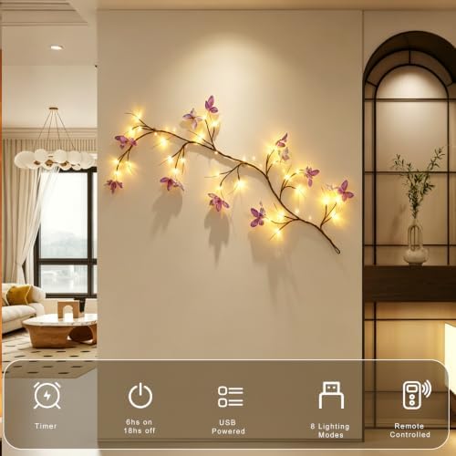 8 Modes Warm White Butterfly Willow Vine Lights（2 Packs） - Image 4