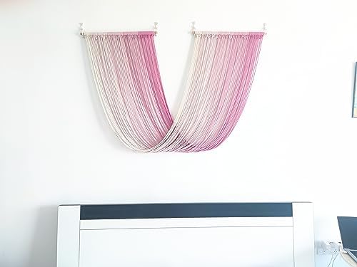 QULBUJ Dip Dye Large Macrame Wall Hanging Tie-Dye Yarn Tapestry Home Boho Wall Decor Ombre Art Headboard Bedroom Living Room 52" Wx34 L,Pink - Image 6