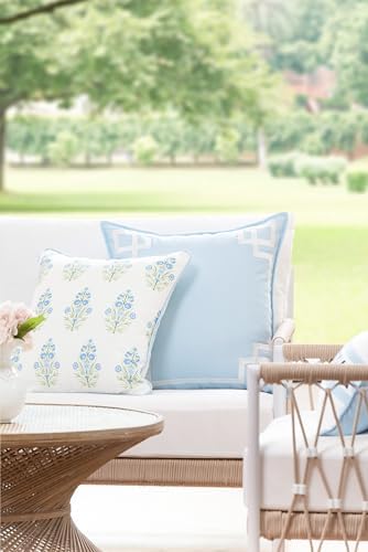 Hofdeco Premium Coastal Patio Indoor Outdoor Throw Pillow Cover Only, 18"x18" Water Repellent for Backyard, Couch, Baby Blue Green Floral with Piping - Image 2