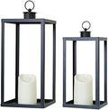 HPC Decor Black Metal Candle Lanterns Set of 2- Lanterns Decorative with Flickering Timer Candles- 16.5'' & 13'' Chunky Large Modern Farmhouse Candle Lanterns for Indoor, Outdoor, Tabletop (No Glass) by HPCDECOR
