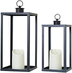 HPC Decor Black Metal Candle Lanterns Set of 2- Lanterns Decorative with Flickering Timer Candles- 16.5'' & 13'' Chunky Large Modern Farmhouse Candle Lanterns for Indoor, Outdoor, Tabletop (No Glass) by HPCDECOR