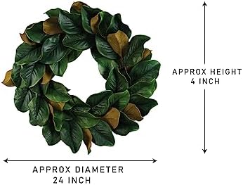Serene Spaces Living Artificial Magnolia Leaf Garland and Wreath, Ideal to Hang at Wedding, Store Display, Window Sill, Fall Decor, Holiday Décor (24" Green & Brown Magnolia Wreath) - Image 6