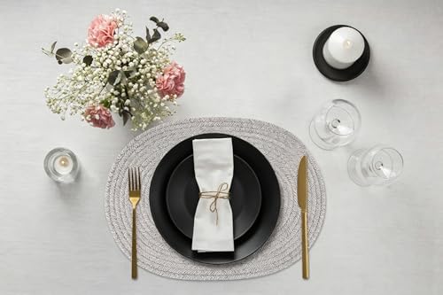 Oval Woven Placemats Set of 6 with Holder,Taupe Mix - Image 3