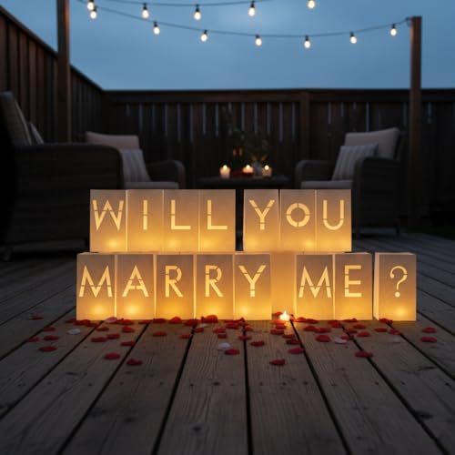 Will You Marry Me Sign - Marry Me Light Up Letters Set with Luminary Paper Bags, LED Tea Light Candles, Red Heart Balloons, Artificial Rose Petals - Proposal and Valentines' Day Decorations - Image 4