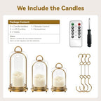 Candle Holder with Flameless Candles & Glass Dome, Set of 3 - Image 2