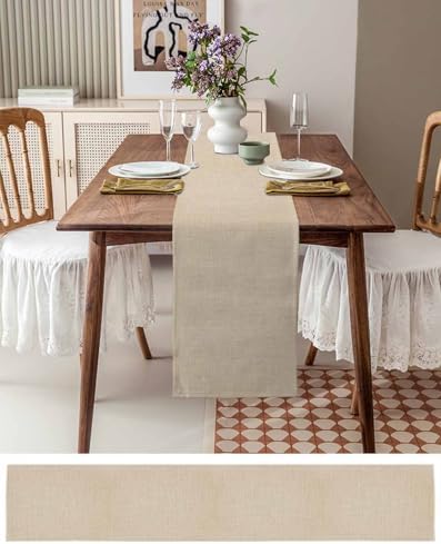 Beige Linen Bottom Table Runner 18x72 Inches Long Solid Color Farmhouse Cotton Linen Table Runner Burlap Style Farmhouse for Dinner Party Tabletop Decorations - Image 3