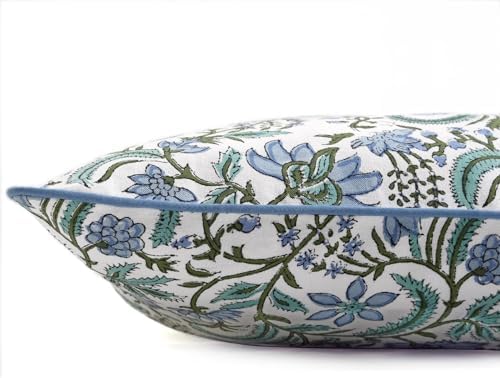 Ridhi Block Print Columbia Blue Cotton Pillow Cover 20" x 20" Set of 2 - Image 5