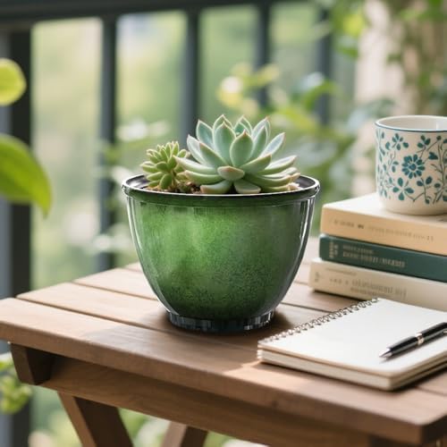 8Inch Plastic Plant Pots,4Pack Glazed Flower Pots for Indoor Outdoor Plants - Image 4
