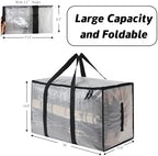 6-Pack Extra Large Clear Moving Bags with Zippers, 93L Heavy Duty Storage Totes with Wrap-Around Handles, Collapsible Clothes & Holiday Storage Bins Alternative (100lb Capacity) - Image 3