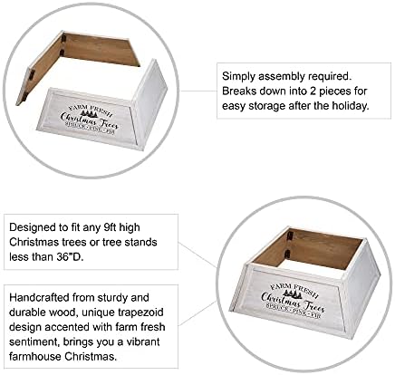 Glitzhome 26" L Washed White Wooden Tree Collar, Rustic Trapezoid Tree Stand Cover Farm Fresh Christmas Tree Skirt Box - Image 3