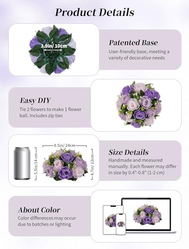BLOSMON Wedding Rose Centerpieces Tables: Purple Lilac Pink Fake Roses - Image 5