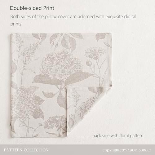 Foindtower Set of 2 Linen Floral Vintage Throw Pillow Covers Neutral Accent Decorative Cushion Covers Farmhouse Boho Home Decor for Sofa Chair Couch Bedroom Living Room,20×20 Inch,Tan Beige - Image 7