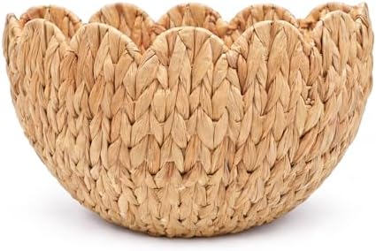 Hanging Wall Basket, Handwoven Water Hyacinth Scalloped Basket, Decorative Wall Organizer and Planter for Entryway Mail Plants Bathroom, Natural Color, 16" D x 10" W x 7" H by Home