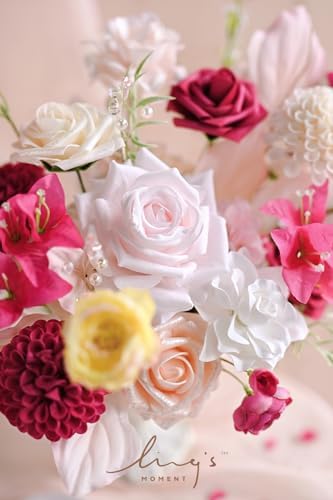 Ling's moment Hot Pink Fuchsia Artificial Dahlias, Wedding Flowers, 25 pcs - Image 4