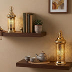TRIROCKS Ramadan Lanterns Set of 2 10" &12.5" Gold Electric Candle Holders with Timer, Metal Decorative Vintage Lanterns for Indoor/Outdoor Decor, Perfect EID Mubarak Gift - Image 4