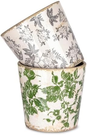 Sungmor 5.5 Inch Ice Crackle Glaze Ceramic Planter - 2 Pack Green & Grey by Sungmor