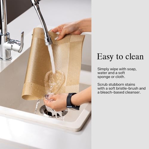 Placemats Set of 12 - Easy Clean Woven Vinyl Placemats for Dining Table, Indoor/Outdoor Place Mats, Washable PVC Table Mats（Gold Cube） - Image 4