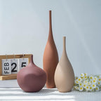 Relexome Ceramic Modern Vase Set of 3 Farmhouse Decorative Vase Minimalist Aesthetic Vases for Centerpieces Matte Ribbed Vases for Home Decor Table Entryway Living Room (Brown+Khaki+ Dark Red) - Image 3
