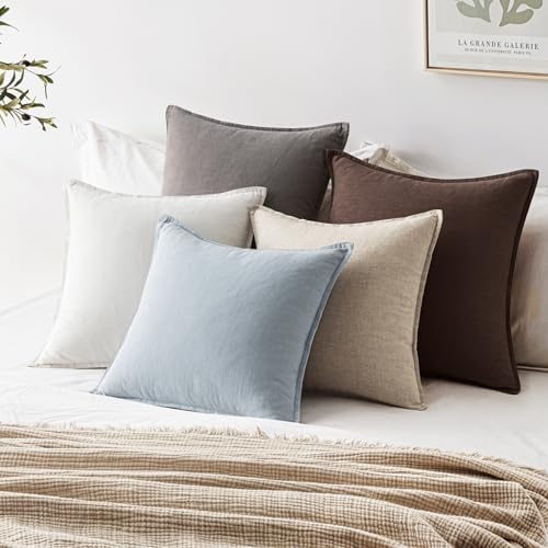 EMEMA Euro Sham Decorative Linen Throw Pillow Covers 24x24 Inch Light Blue - Image 3