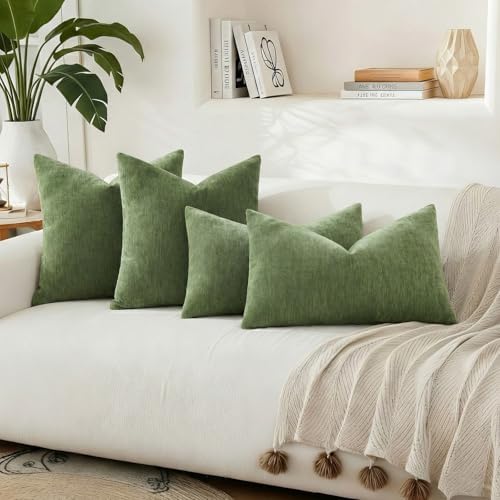 decorUhome Soft Chenille Olive Green Throw Pillow Covers 24X24 Set of 2 - Image 7