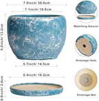 SQOWL Ceramic Pots for Plants - 8 Inch Ceramic Planter for Indoor Outdoor, Decorative Flower Pot with Drainage Hole and Saucer, Round Planter, Home Living Room Bathroom Decor, Plant Lover Gifts, Blue - Image 3
