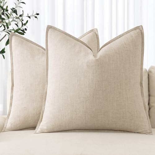 MIULEE Decorative Linen Euro Sham Pillow Covers 24x24 Natural Beige by MIULEE