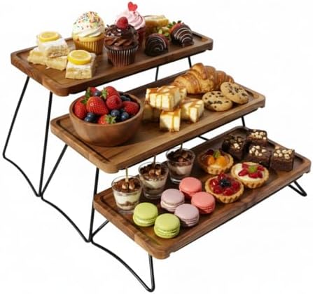 Oaklyn Rust Proof 3 Tier Wooden Cupcake Stand of Acacia Wood | Eco Friendly Tiered Tray Stand with Wooden Serving Trays & Platters for Party, Decor & Birthdays | 3 Tier Serving Tray Dessert Stands by Unknown