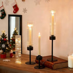 Metal & Acrylic Taper Candle Holders with Ribbed Design - Hurricane Clear Cylinder Candelabra for Wedding, Christmas, Party, Dining Table Centerpiece Decor (Black, Set of 6) - Image 5
