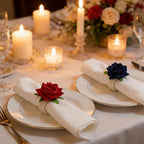 48Pcs Wedding Napkin Rings,Red Artificial Rose Flower Napkin Holder - Image 6
