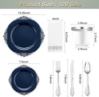 Bestluck 700PCS Navy Blue Plastic Plates for 100 Guests - Image 6