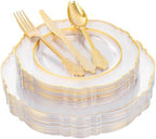 YOUBET 125PCS Clear Gold Plastic Plates for Thanksgiving Party Wedding by YOUBET