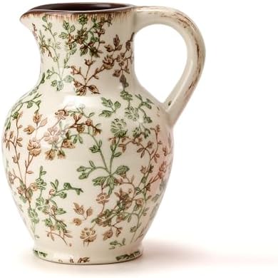 Ceramic Rustic Farmhouse Vase with Handle,‌Retro Flower Vase for Home Decor by SIDUCAL