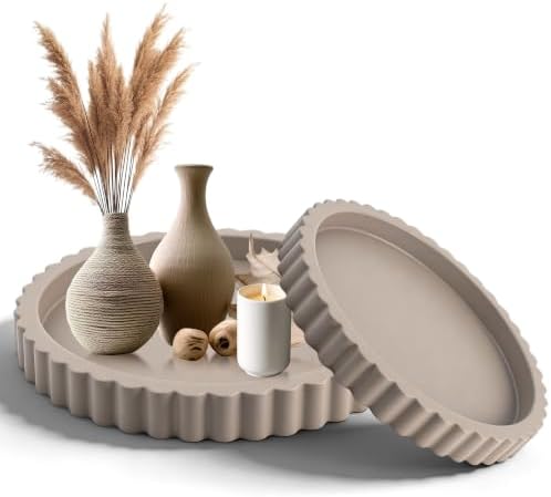 2 Pcs Round Trays for Coffee Table Decor, Decorative Tray for Perfume, Candle, Soap, Plants, Circle Coffee Table Trays for Living Room, Bathroom & Table Tray Decor by Scettar