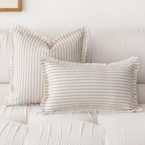 YEENAASY Throw Pillow Covers 18x18 Boho Striped Pillow Cases with Tassel - Image 2