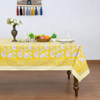 Home Spun & Crafts 72x160 Inches Rectangle Hand Block Print Tablecloth, 100% Cotton, Yellow Floral Table Cloths Washable, Traditional Indian for Dining Outdoor Thanksgiving Halloween Christmas - Image 2