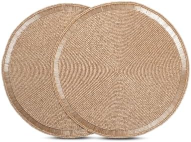 Beaded Placemats – Set of 2, 13 Inch Round – Rose Gold by HomebiaDesigns