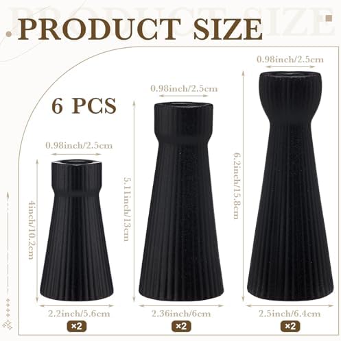 Mumufy 6 Pcs Black Taper Candle Holder Candlesticks, Ceramic Candle Stick - Image 2