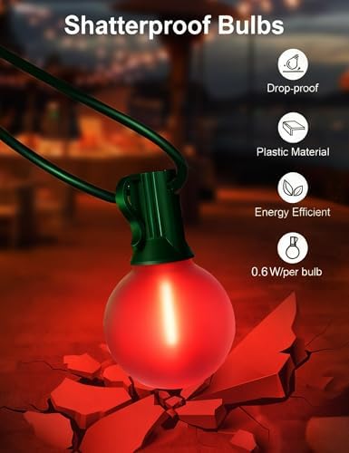 50Ft Outdoor Globe String Lights, LED G40 Colored Christmas Lights with 27 Shatterproof Frosted Globe Light Bulbs(2 Spare) for Holiday Gifts Bistro Balcony Roofline Garden Decor-Multicolor - Image 3