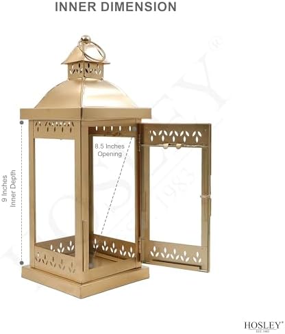 Hosley 15 Inch High Large Clear Glass Iron Classic Style Lantern Gold. Ideal Gift for Parties Weddings Aromatherapy and LED Spa Settings 05 - Image 4